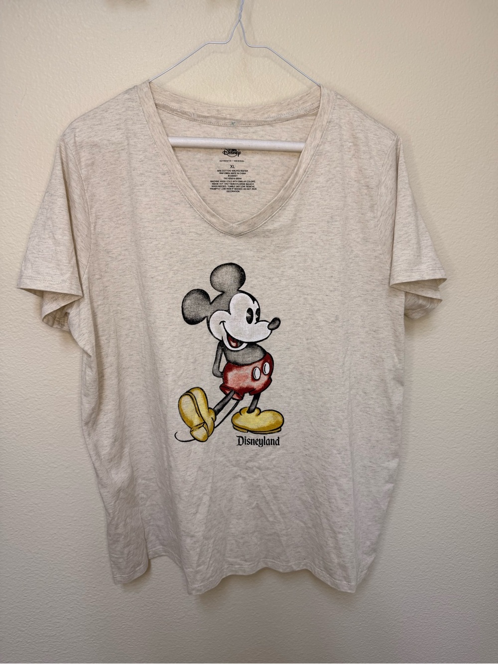 Disney Parks Authentic Original Mickey Women's XL Cream Tee V-neck Short Sleeve
